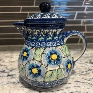 Bolesławiec Polish Pottery Blue and White Floral Creamer